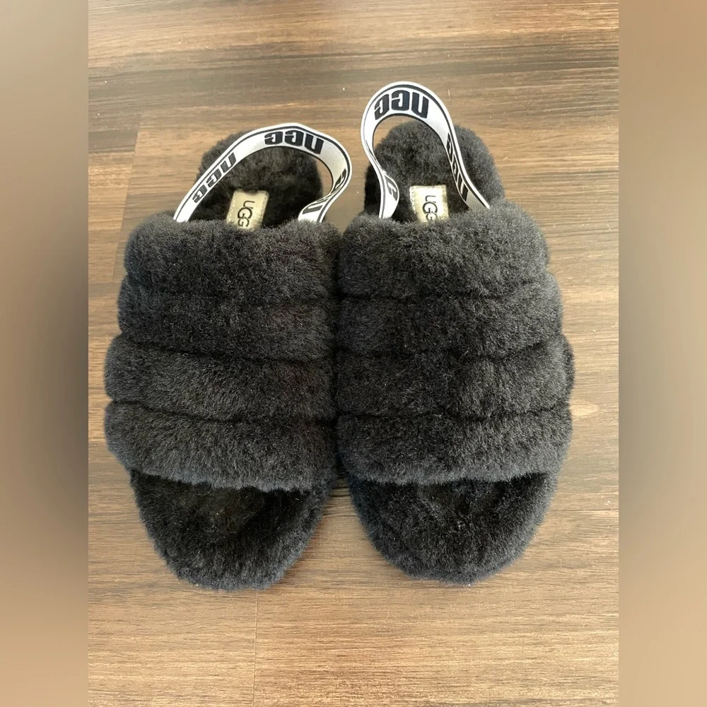 UGG Black Fluffy Sandals - Picture 5 of 8